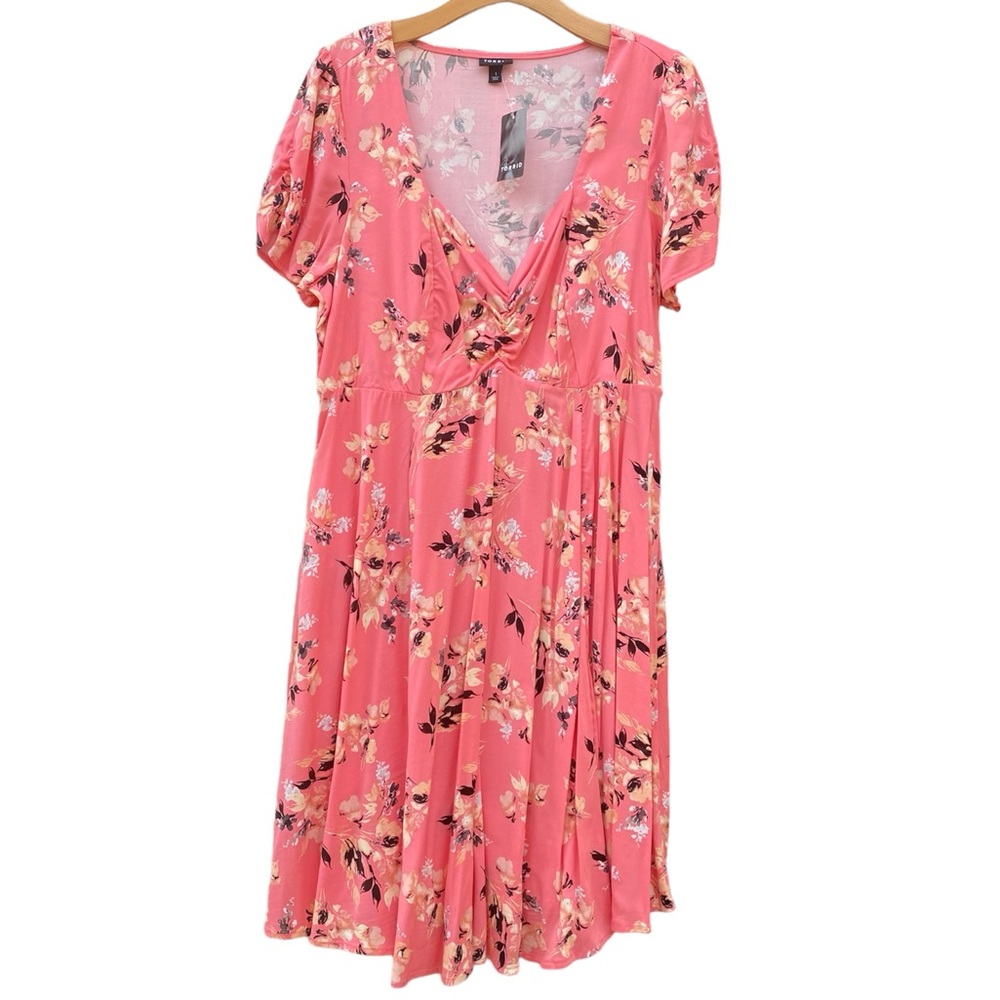 TORRID Pink Floral Fit & Flare Challis Dress Size 14 New With Tags